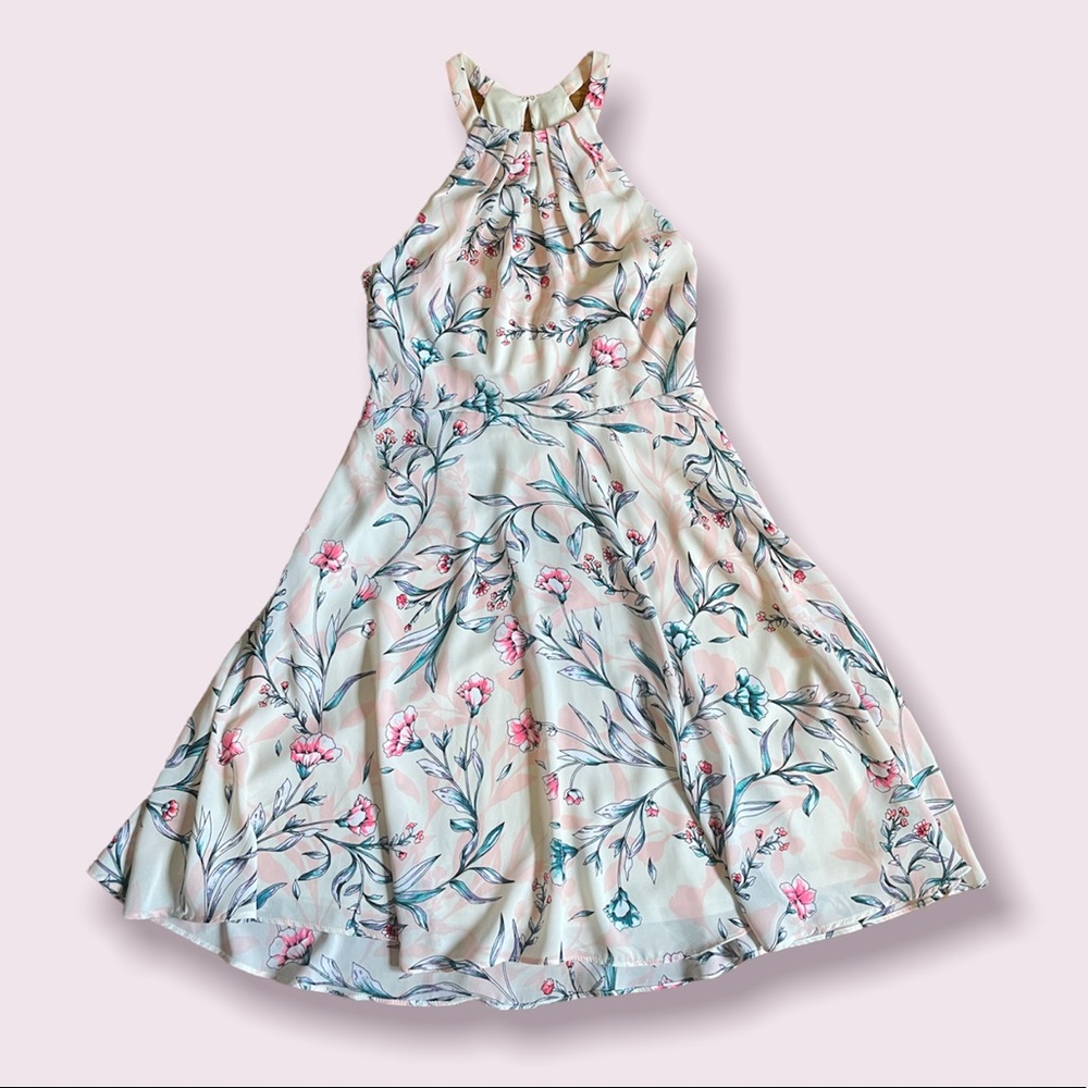 Express Floral Fit and Flare Halter Dress